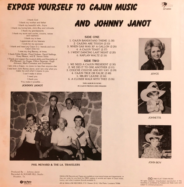 Johnny Janot - Expose Yourself To Cajun Music And Johnny Janot (LP, Album) (Near Mint (NM or M-)) - Image 2