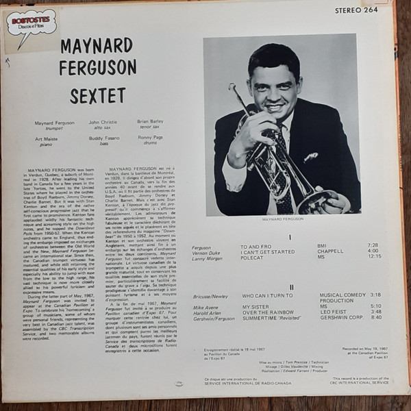 Maynard Ferguson Sextet - Maynard Ferguson Sextet (LP, Album) (Near Mint (NM or M-)) - Image 2