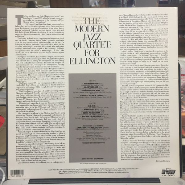 The Modern Jazz Quartet - For Ellington (LP, Album) (Near Mint (NM or M-)) - Image 2