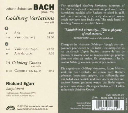 Johann Sebastian Bach - Richard Egarr - Goldberg Variations, 14 Canons (2xCD, Album) (Near Mint (NM or M-)) - Image 2