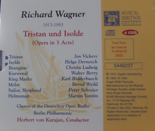 Richard Wagner - Jon Vickers · Helga Dernesch · Christa Ludwig · Walter Berry · Karl Ridderbusch · Berliner Philharmoniker · Herbert von Karajan - Tristan Und Isolde (4xCD, RE, RM, Box) (Near Mint (NM or M-)) - Image 2