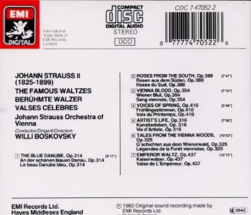 Johann Strauss Jr. : Willi Boskovsky : Wiener Johann Strauss Orchestra - Famous Strauss Waltzes (CD, Album) (Near Mint (NM or M-)) - Image 2