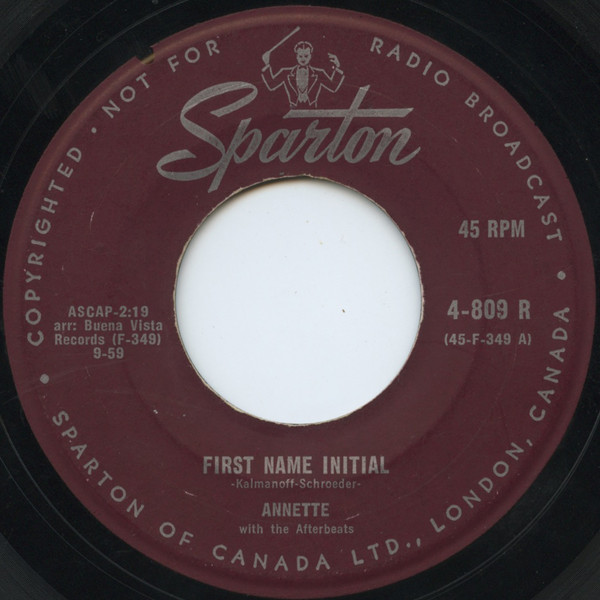 Annette (7) With The Afterbeats - First Name Initial (7") (Very Good (VG))