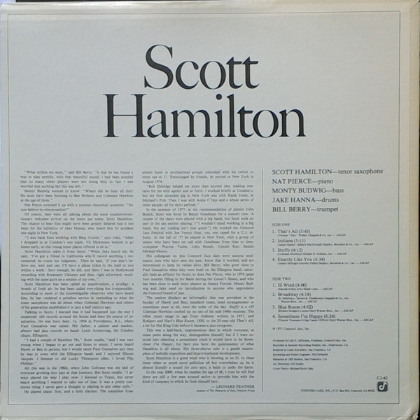Scott Hamilton - Scott Hamilton Is A Good Wind Who Is Blowing Us No Ill (LP, Album) (Very Good Plus (VG+)) - Image 2