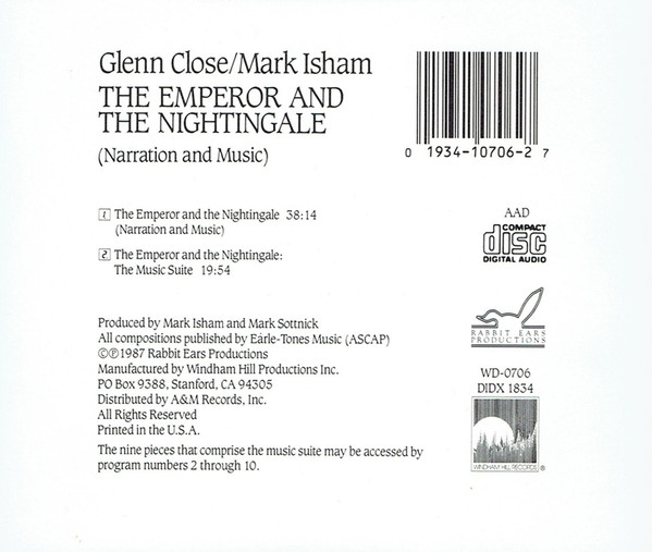 Hans Christian Andersen, Glenn Close, Mark Isham - The Emperor And The Nightingale (CD, Album) (Near Mint (NM or M-)) - Image 2