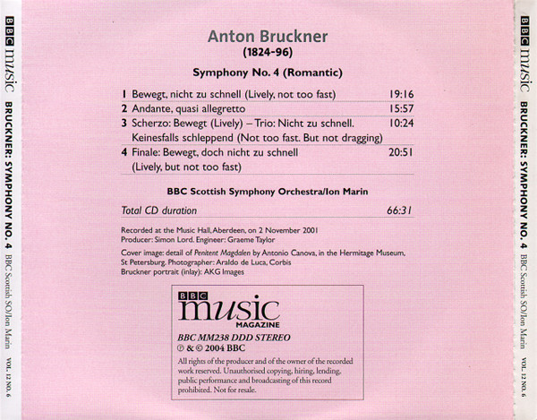 Anton Bruckner, BBC Scottish Symphony Orchestra, Ion Marin - Symphony No. 4 (Romantic) (CD) (Near Mint (NM or M-)) - Image 2