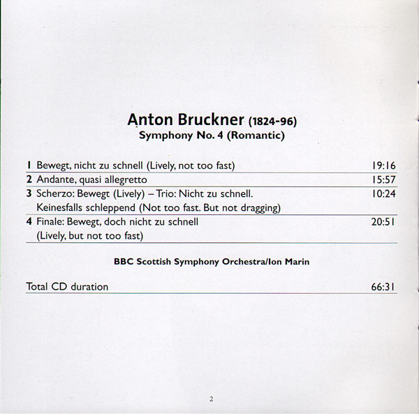 Anton Bruckner, BBC Scottish Symphony Orchestra, Ion Marin - Symphony No. 4 (Romantic) (CD) (Near Mint (NM or M-)) - Image 5