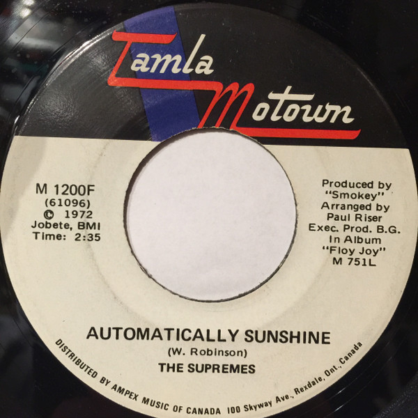 The Supremes - Automatically Sunshine (7", Single) (Very Good Plus (VG+))