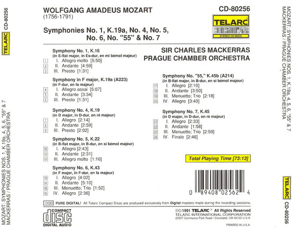 Mozart*, Sir Charles Mackerras, Prague Chamber Orchestra - Symphonies Nos. 1, K.19a, 4, 5, 6, "55" & 7 (CD, Album) (Near Mint (NM or M-)) - Image 2