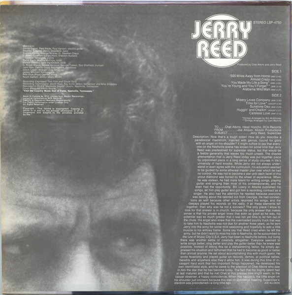 Jerry Reed - Jerry Reed (LP, Album) (Mint (M)) - Image 2