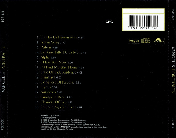 Vangelis - Portraits (So Long Ago, So Clear) (CD, Comp, Club, RE) (Near Mint (NM or M-)) - Image 3