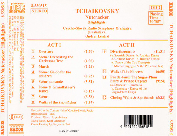 Pyotr Ilyich Tchaikovsky - Slovak Radio Symphony Orchestra, Ondrej Lenárd - Nutcracker (Highlights) (CD, Album) (Near Mint (NM or M-)) - Image 2