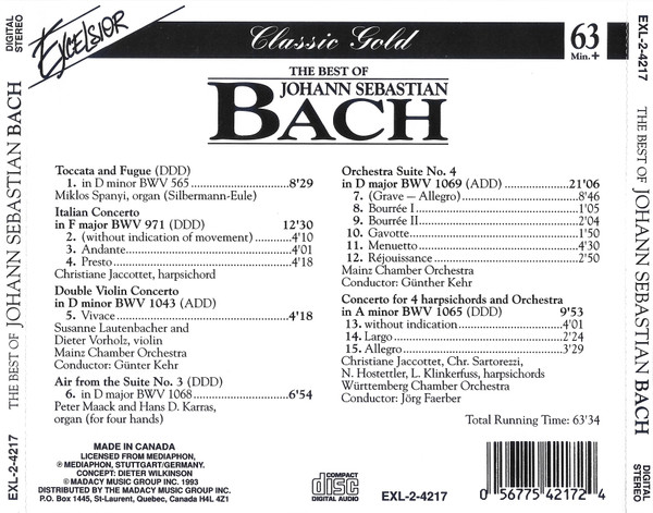 Johann Sebastian Bach - The Best Of Bach (CD, Comp) (Near Mint (NM or M-)) - Image 2
