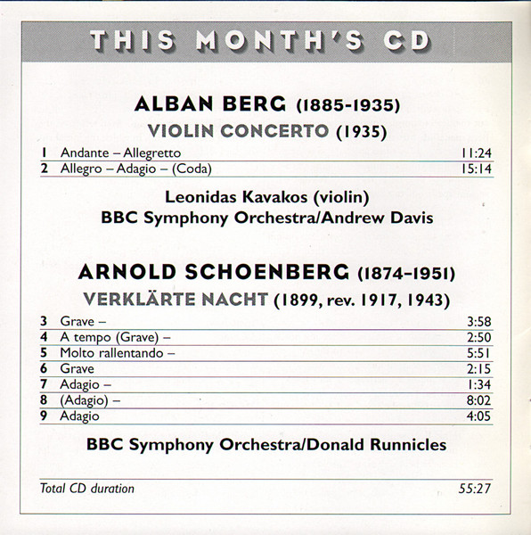 Alban Berg / Arnold Schoenberg - Λεωνίδας Καβάκος, BBC Symphony Orchestra, Andrew Davis, Donald Runnicles - Violin Concerto "To The Memory Of An Angel" / Verklärte Nacht (CD-ROM, Enh) (Near Mint (NM or M-)) - Image 5