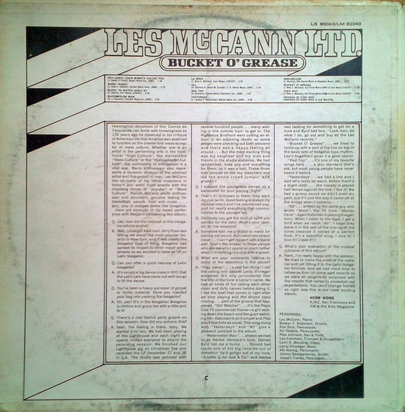 Les McCann Ltd. - Bucket O' Grease (LP, Mono) (Very Good Plus (VG+)) - Image 2