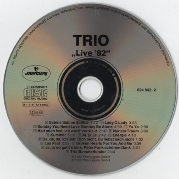 Trio - Live Im Frühjahr ’82 (CD, Album, RE) (Near Mint (NM or M-)) - Image 3