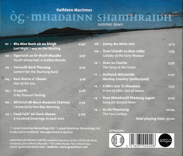 Kathleen MacInnes - Og-Mhadainn Shamhraidh = Summer Dawn (CD, Album) (Mint (M)) - Image 2