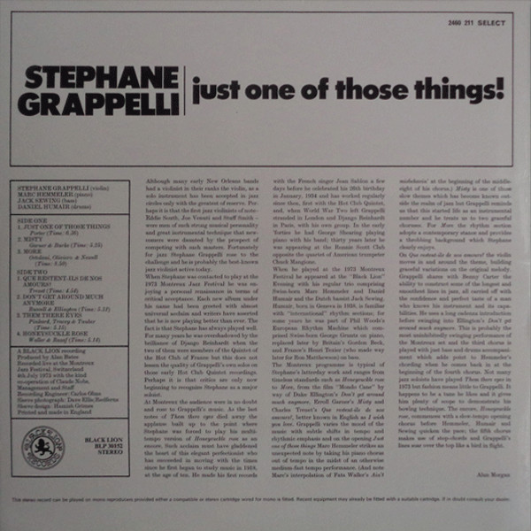 Stéphane Grappelli - Just One Of Those Things! (LP, Album) (Very Good Plus (VG+)) - Image 2