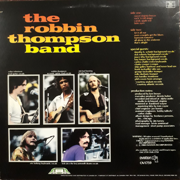 The Robbin Thompson Band - (Two "B's" Please) (LP, Album) (Mint (M)) - Image 2