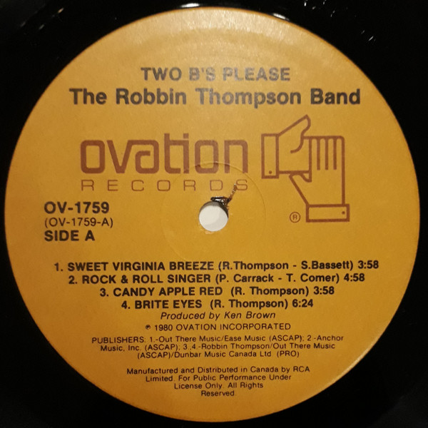 The Robbin Thompson Band - (Two "B's" Please) (LP, Album) (Mint (M)) - Image 3