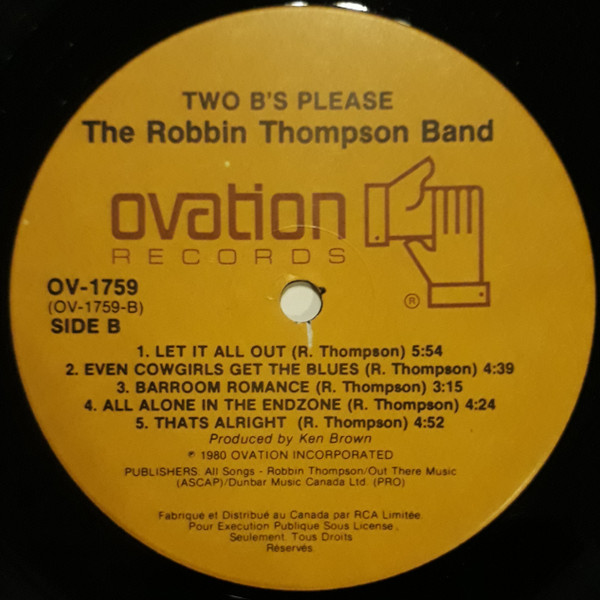 The Robbin Thompson Band - (Two "B's" Please) (LP, Album) (Mint (M)) - Image 4