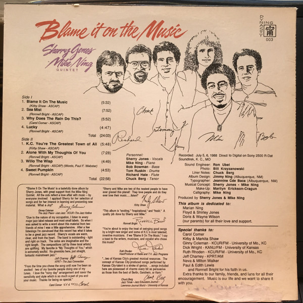 Sherry Jones - Mike Ning Quintet - Blame It On The Music (LP) (Near Mint (NM or M-)) - Image 2