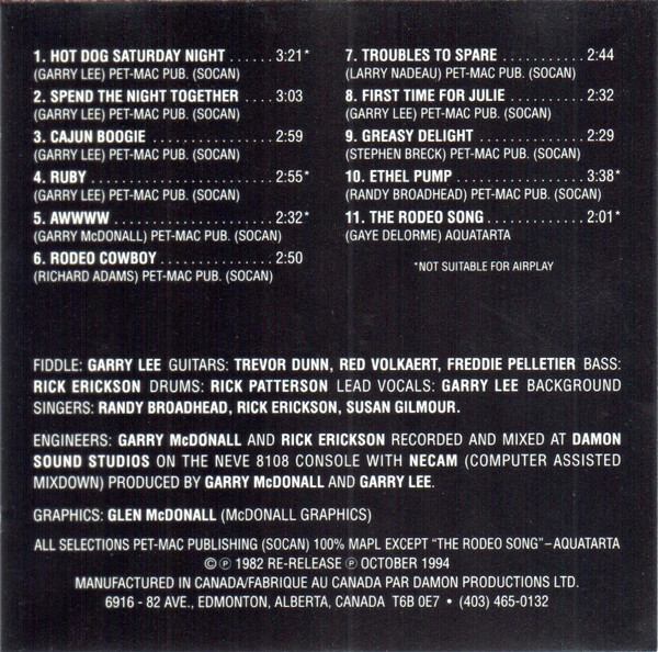 Garry Lee And Showdown (4) - Rodeo Song (CD, Comp) (Near Mint (NM or M-)) - Image 2