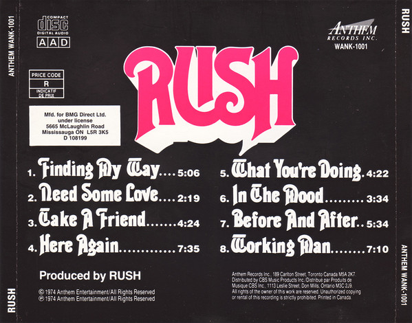 Rush - Rush (CD, Album, Club, RE, RP) (Near Mint (NM or M-)) - Image 2