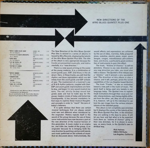 The Afro Blues Quintet Plus One - New Directions Of The Afro Blues Quintet Plus One (LP, Album, Mono, RE) (Very Good (VG)) - Image 2