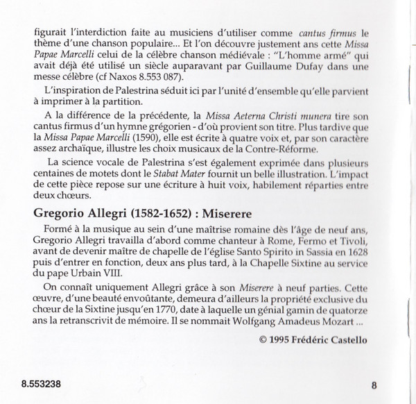 Palestrina* • Allegri* • Oxford Camerata • Schola Cantorum of Oxford • Jeremy Summerly - Missa Papae Marcelli • Missa Aeterna Christi Munera • Stabat Mater • Miserere (CD) (Near Mint (NM or M-)) - Image 4