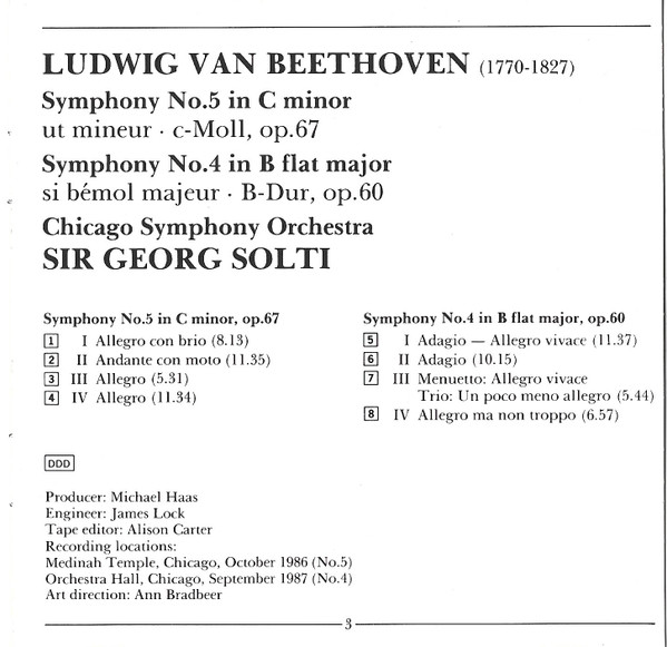 Beethoven* - Chicago Symphony Orchestra, Sir Georg Solti* - Symphonies 4 & 5 (CD, Album) (Near Mint (NM or M-)) - Image 4