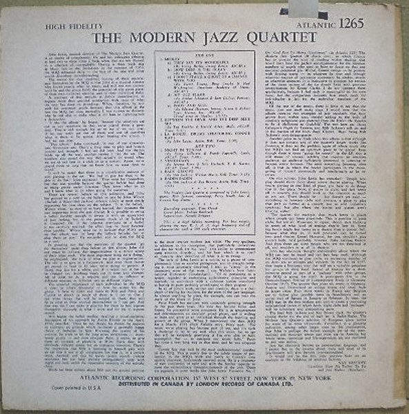 The Modern Jazz Quartet - The Modern Jazz Quartet (LP, Album, Mono) (Very Good Plus (VG+)) - Image 2