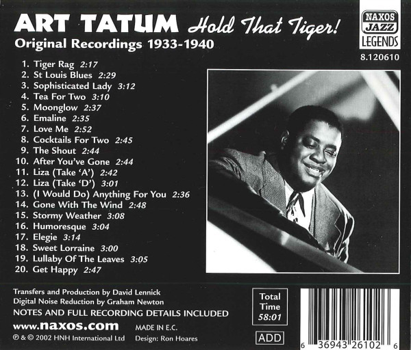 Art Tatum - Hold That Tiger! Original Recordings 1933-1940 (CD, Album, Comp, Mono) (Near Mint (NM or M-)) - Image 2