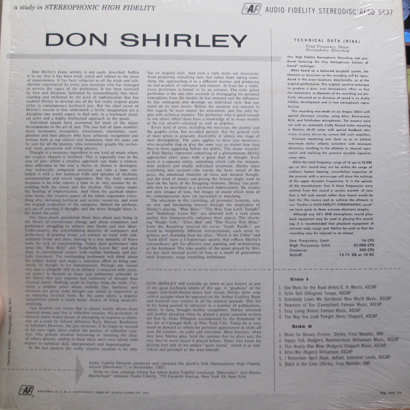 Don Shirley - Piano (LP, RP) (Good Plus (G+)) - Image 2
