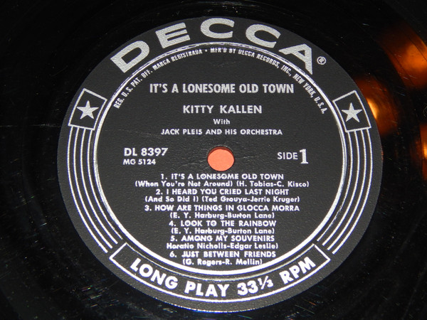 Kitty Kallen With Jack Pleis And His Orchestra - It's A Lonesome Old Town (LP, Album, Mono) (Near Mint (NM or M-)) - Image 3