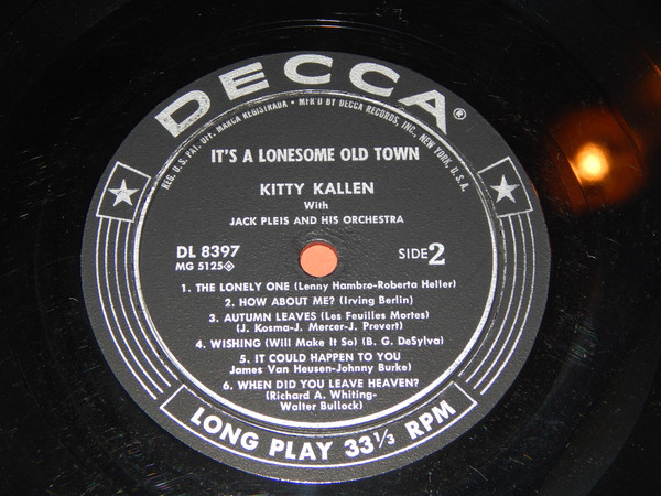 Kitty Kallen With Jack Pleis And His Orchestra - It's A Lonesome Old Town (LP, Album, Mono) (Near Mint (NM or M-)) - Image 4
