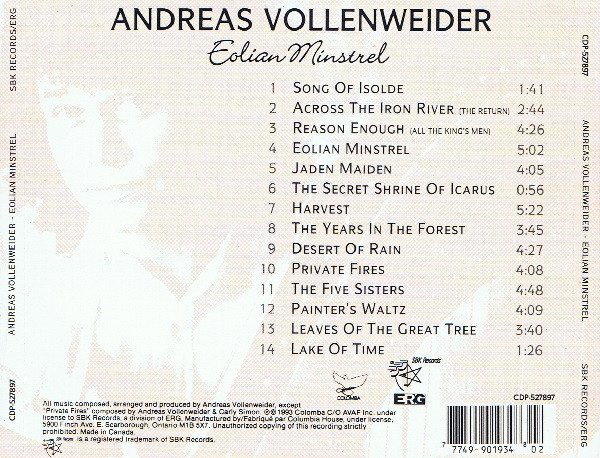 Andreas Vollenweider - Eolian Minstrel (CD, Album, Club) (Near Mint (NM or M-)) - Image 4