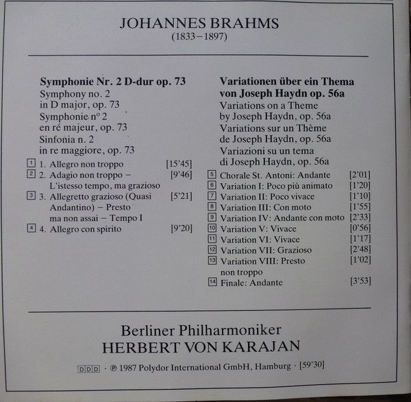 Brahms*, Berliner Philharmoniker, Herbert von Karajan - Symphonie No. 2 • Haydn-Variationen (CD, Album, PDO) (Near Mint (NM or M-)) - Image 5