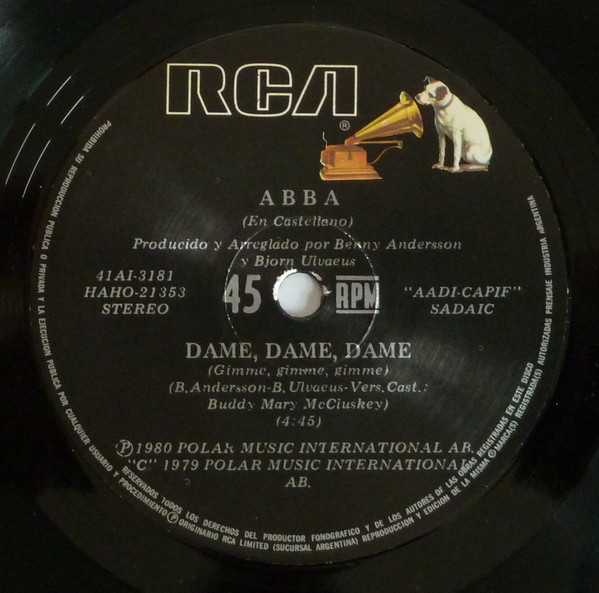 ABBA - En Castellano: Gracias Por La Música (Thank You For The Music) / Dame, Dame, Dame (Gimme, Gimme, Gimme) (7", Single) (Very Good (VG)) - Image 4