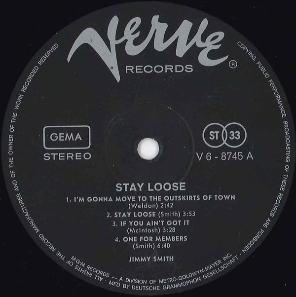 Jimmy Smith - Stay Loose (LP, Album) (Near Mint (NM or M-)) - Image 3