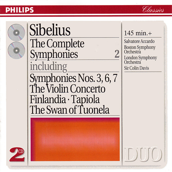 Sibelius* - Salvatore Accardo, Boston Symphony Orchestra, London Symphony Orchestra, Sir Colin Davis - The Complete Symphonies 2 - Symphonies Nos. 3, 6, 7 • The Violin Concerto • Finlandia • Tapiola • The Swan Of Tuonela (2xCD, Comp, RE, RM) (Near Mint (NM or M-))