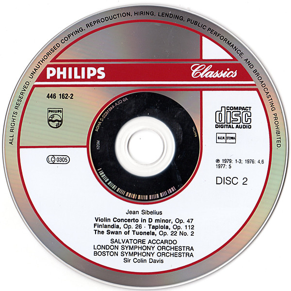 Sibelius* - Salvatore Accardo, Boston Symphony Orchestra, London Symphony Orchestra, Sir Colin Davis - The Complete Symphonies 2 - Symphonies Nos. 3, 6, 7 • The Violin Concerto • Finlandia • Tapiola • The Swan Of Tuonela (2xCD, Comp, RE, RM) (Near Mint (NM or M-)) - Image 4