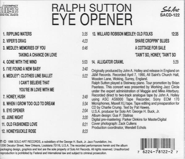 Ralph Sutton (2) - Eye Opener (CD, Album, RE) (Near Mint (NM or M-)) - Image 2