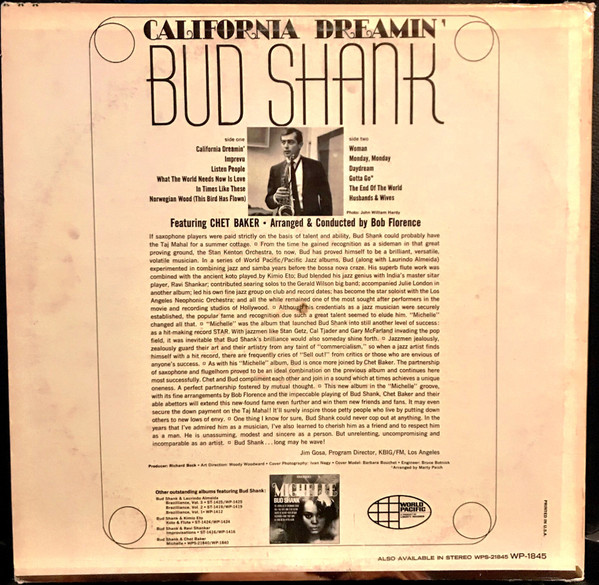 Bud Shank - California Dreamin' (LP, Album, Mono) (Near Mint (NM or M-)) - Image 2
