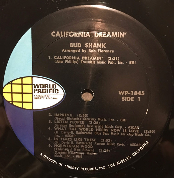 Bud Shank - California Dreamin' (LP, Album, Mono) (Near Mint (NM or M-)) - Image 3