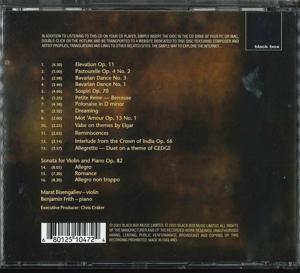 Marat Bisengaliev, Benjamin Frith, Elgar* - Re-Discovered Works For Violin (CD, Album) (Near Mint (NM or M-)) - Image 2
