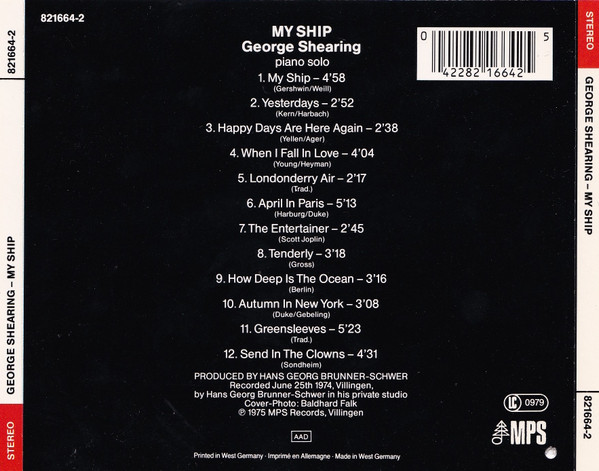 George Shearing - My Ship (CD, Album, RE) (Near Mint (NM or M-)) - Image 2