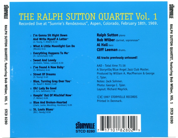 Ralph Sutton Quartet* Featuring Bob Wilber - Live at Sunnie's Rendezvous Vol. 1 (CD, Album) (Near Mint (NM or M-)) - Image 2