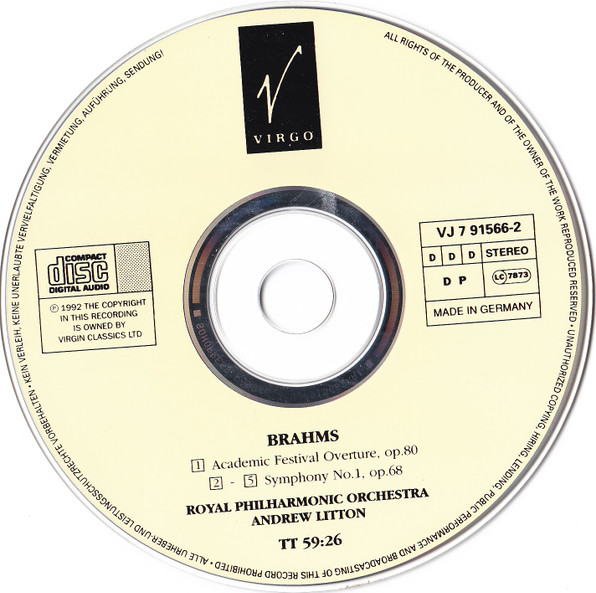 Johannes Brahms, Royal Philharmonic Orchestra, Andrew Litton - Symphony 1 (CD) (Near Mint (NM or M-)) - Image 3