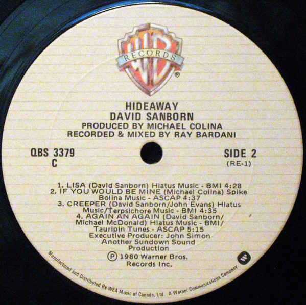 David Sanborn - Hideaway (LP, Album, Don) (Near Mint (NM or M-)) - Image 4